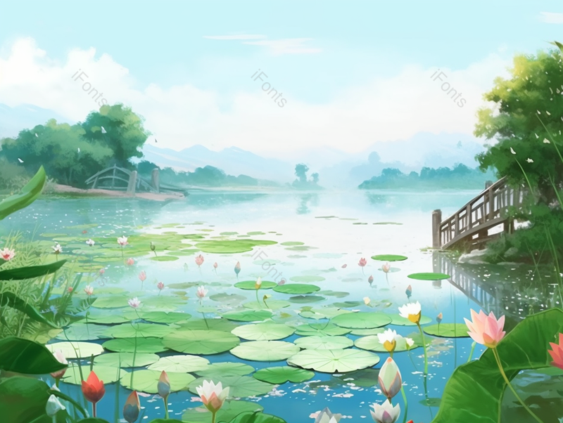 小暑河边的景观设计背景,插画/手绘图,插画/手绘图库,插画/手绘图下载,插画/手绘